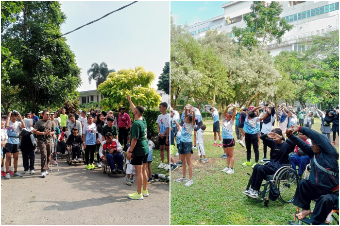 Peserta Friend Run 2025 berlari bersama penyandang disabilitas di kawasan Babakan, Kota Bogor, Sabtu, 11 Oktober 2025.