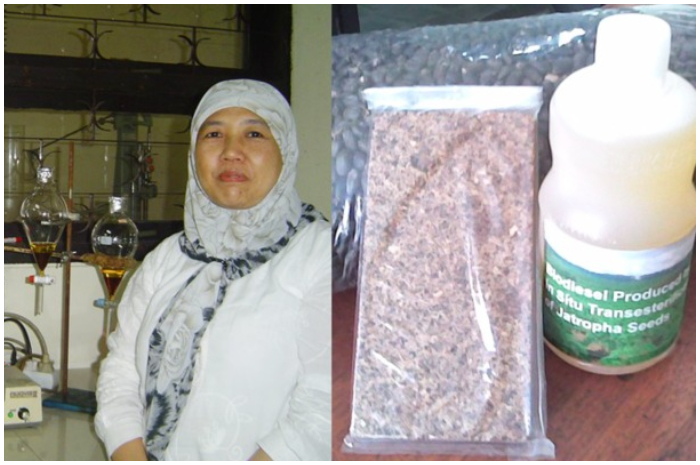 Prof Ika Amalia Kartika, Guru Besar Fakultas Teknologi Pertanian IPB University, bersama hasil risetnya terkait pengembangan minyak nabati dari bahan baku lokal.