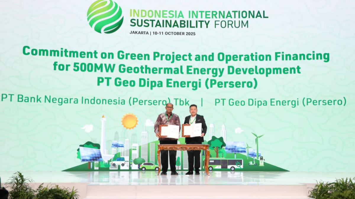 Penandatanganan kerja sama&nbsp;BNI dan PT Geo Dipa Energi di sela acara Indonesia International Sustainability Forum (IISF) 2025 di JICC.&nbsp;