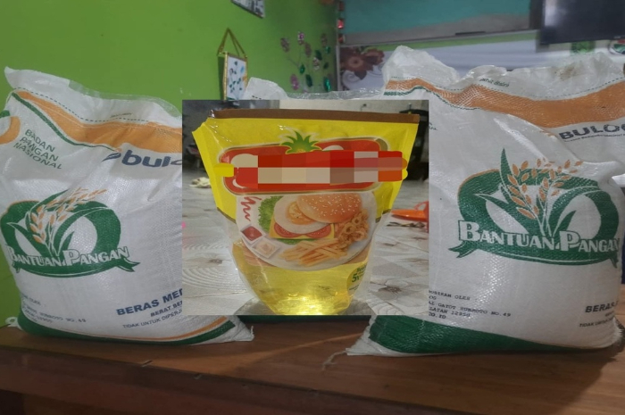 Bantuan beras 20 kg dan minyak goreng 4 liter.