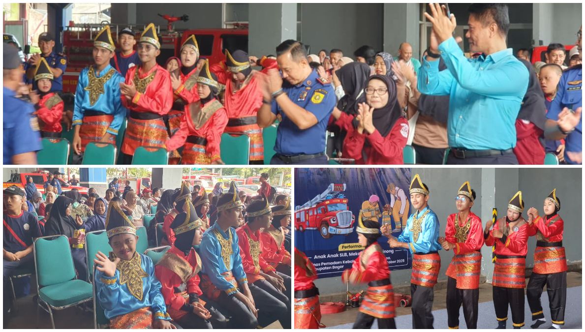 Damkar Kabupaten Bogor bersama anak istimewa SLB Mekarsari 1 Cibinong, di Mako Damkar, Cibinong.