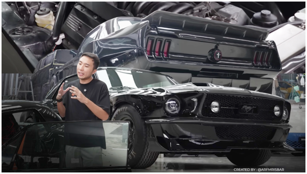 YouTube Maverick Jonathan saat mengulas hasil modifikasi BMW E34 menjadi Ford Mustang Ponyel oleh Rifat Sungkar.&nbsp;