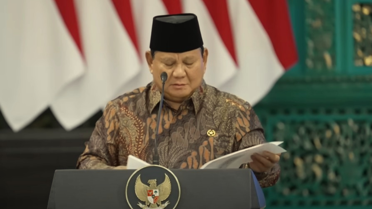 Presiden Prabowo Subianto sedang memberikan paparan.