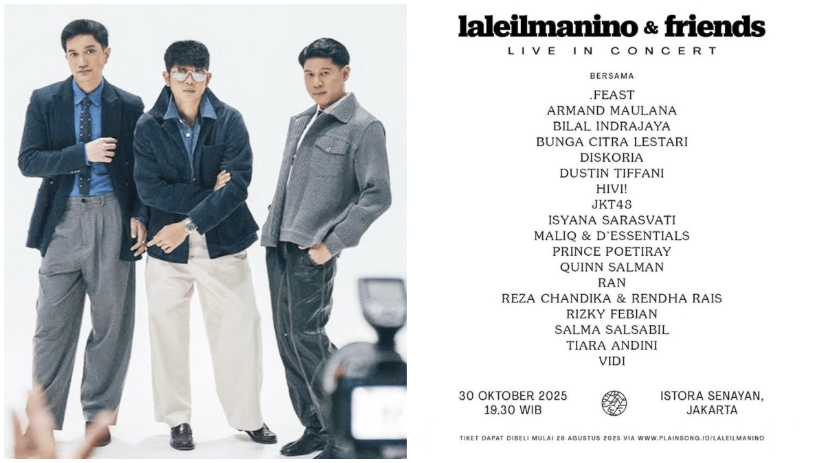 Foto Trio Laleilmanino dan Poster Konser Spesial.