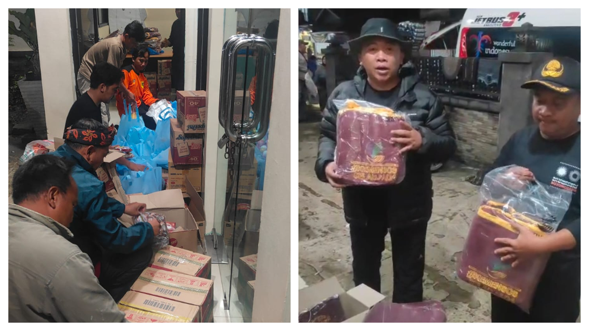 Petugas Dinas Sosial Kabupaten Bogor, saat memberikan bantuan kepada warga terdampak bencana puting beliung di Kecamatan Bojonggede.