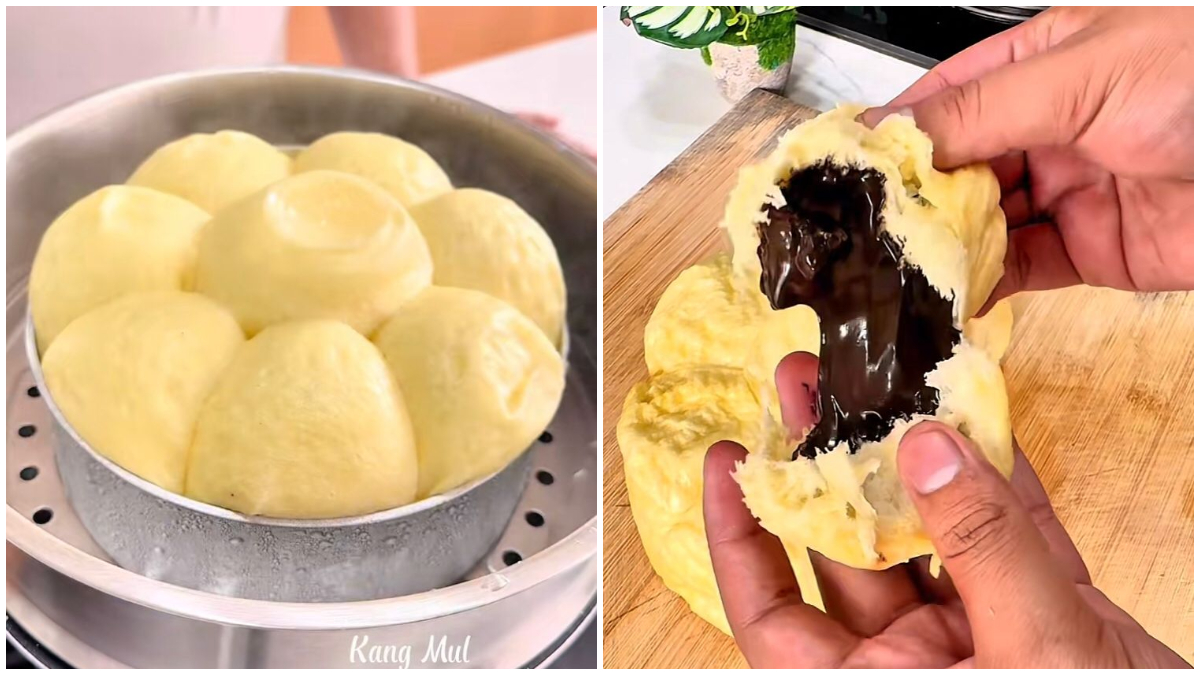 Tampilan roti kukus yang lumer dan enak.