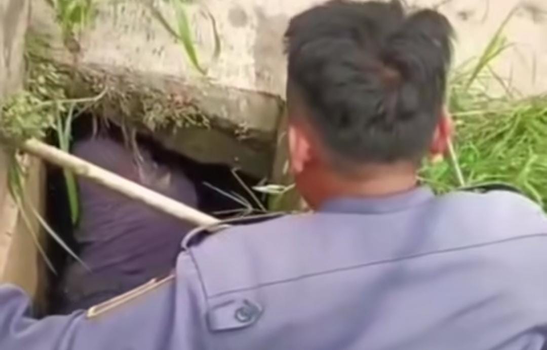 Petugas Damkar Kabupaten Bogor Sektor Parung saat mengevakuasi kunci mobil yang terjatuh ke selokan di Perumahan Kartika Sejahtera, Desa Sasak Panjang, Kecamatan Tajurhalang, Kabupaten Bogor.
