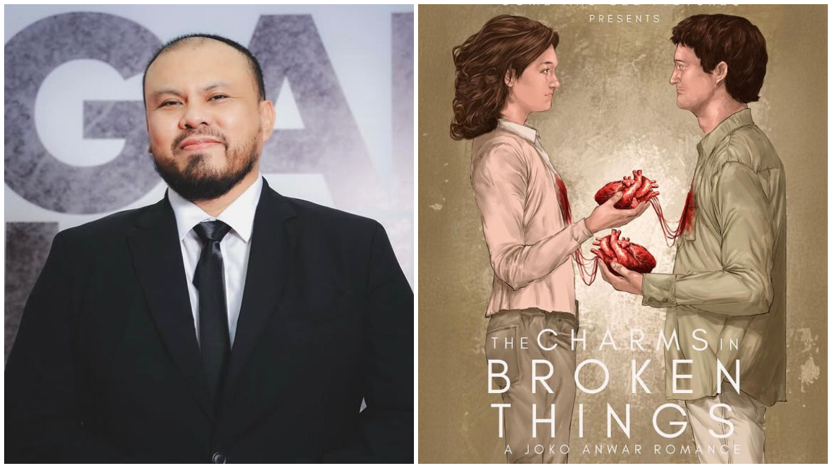Potret Joko Anwar dan poster sementara Film The Charms in Broken Things.