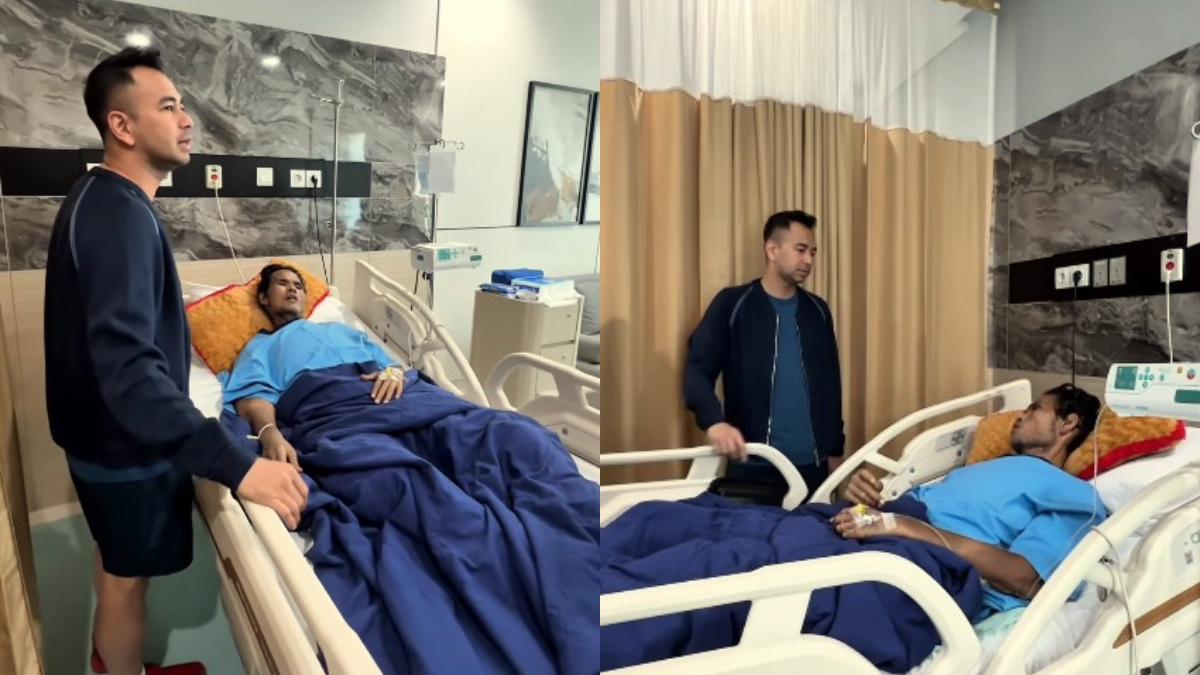 Raffi Ahmad saat mendatangi Fahmi Bo di rumah sakit.