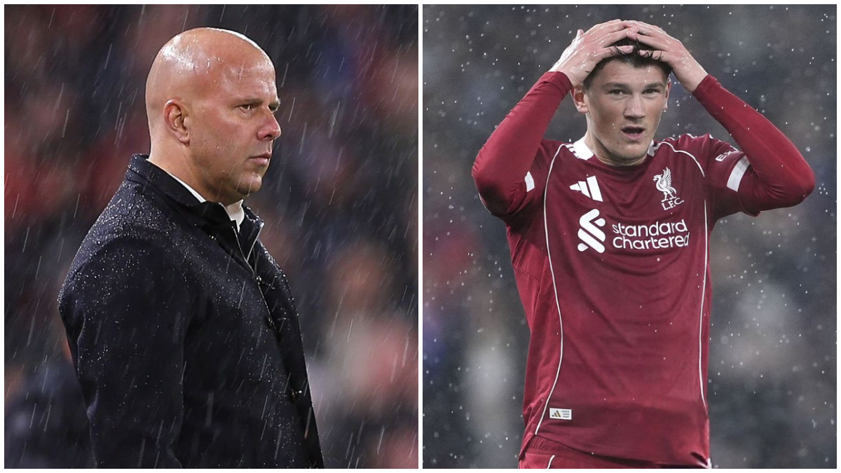 Pelatih Arne S dan pemain Liverpool Calvin Ramsay dalam pertandingan putaran keempat Carabao Cup di Anfield.