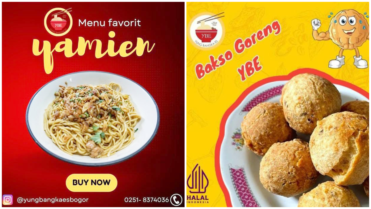 Menu Mie Ayam Bangka dan bakso goreng di Yung Bangka Es Bogor.