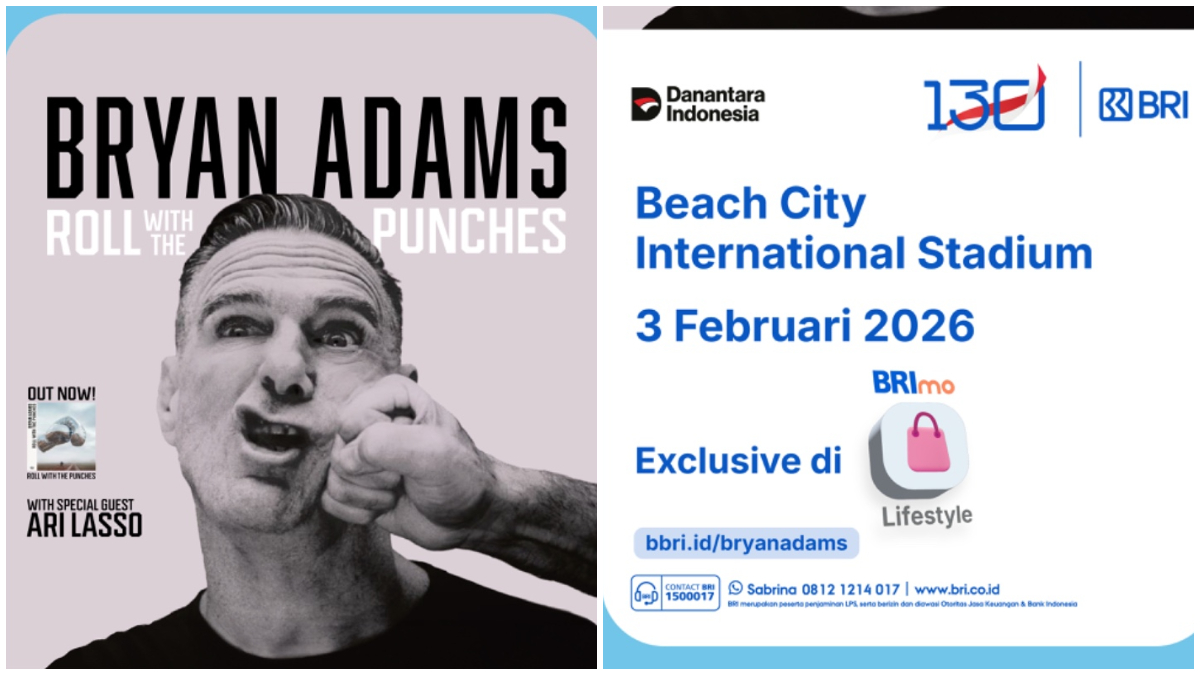 Poster konser Bryan Adams di Jakarta pada 3 Februari 2026.