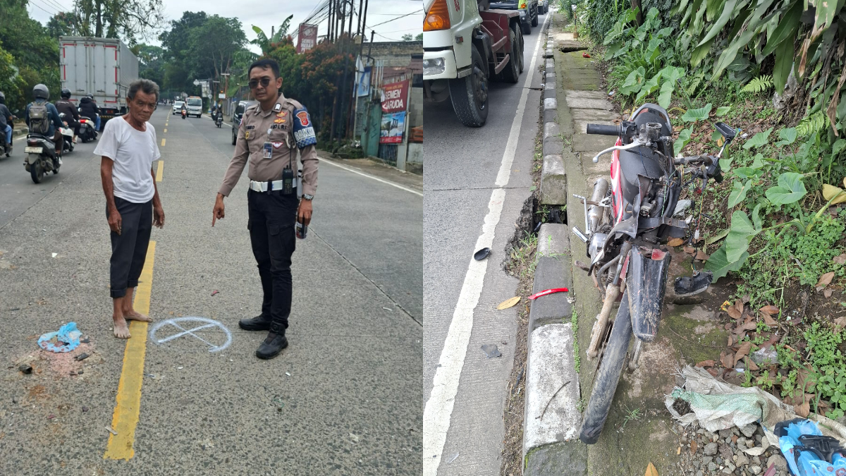 Lokasi kecelakaan pengendara sepeda motor di Jalan Raya  Ciawi-Sukabumi, Kampung Ranji, Desa Teluk Pinang, Ciawi, Kabupaten Bogor.
