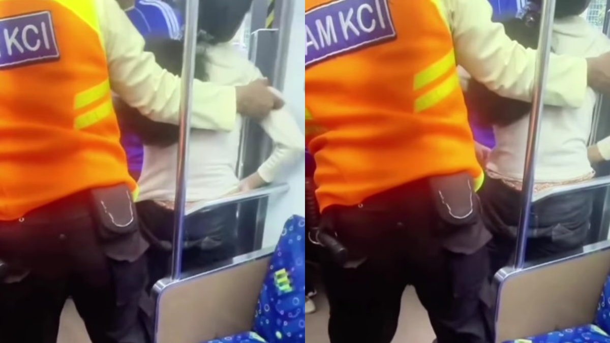 Petugas KRL rute Jakarta-Bogor membantu evakuasi penumpang yang kejang.
