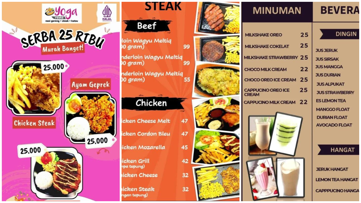 Sejumlah menu serba Rp25 ribuan di Yoga Resto.