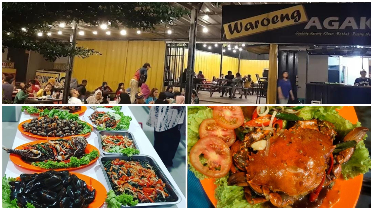 Suasana dan menu seafood di Waroeng Agak Waras, Pakansari Cibinong.