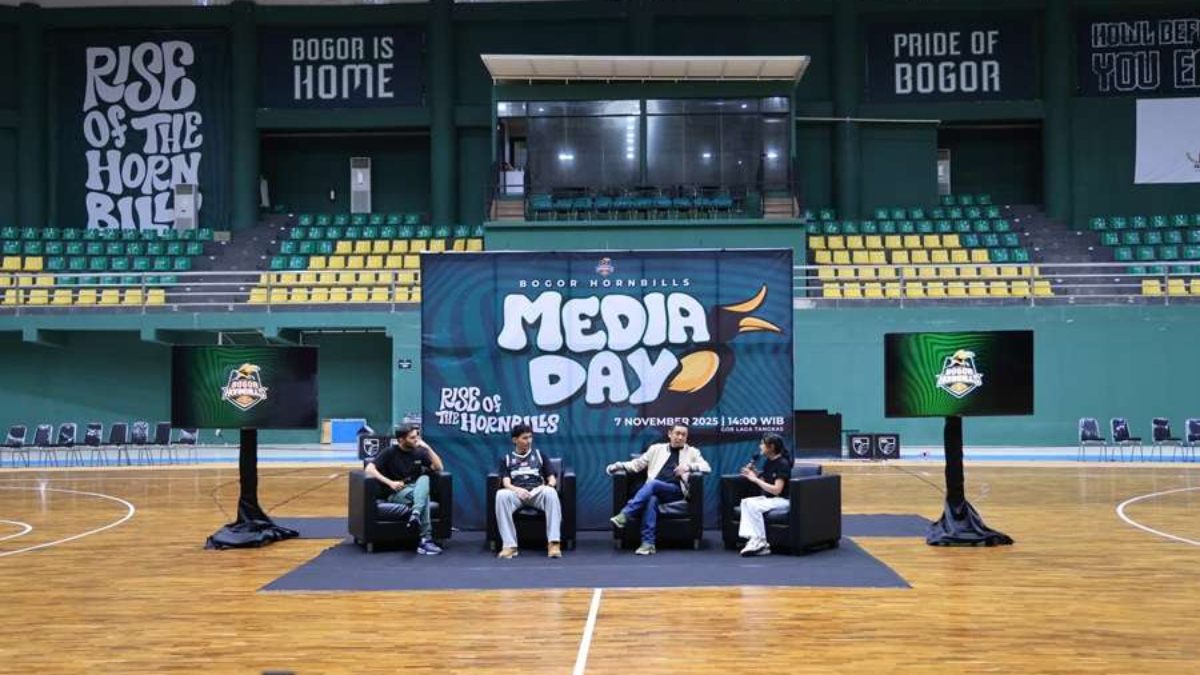 Perubahan identitas klub bola basket Borneo Hornbills menjadi Bogor Hornbills di Gor Laga Tangkas, Cibinong, Kabupaten Bogor.&nbsp;
