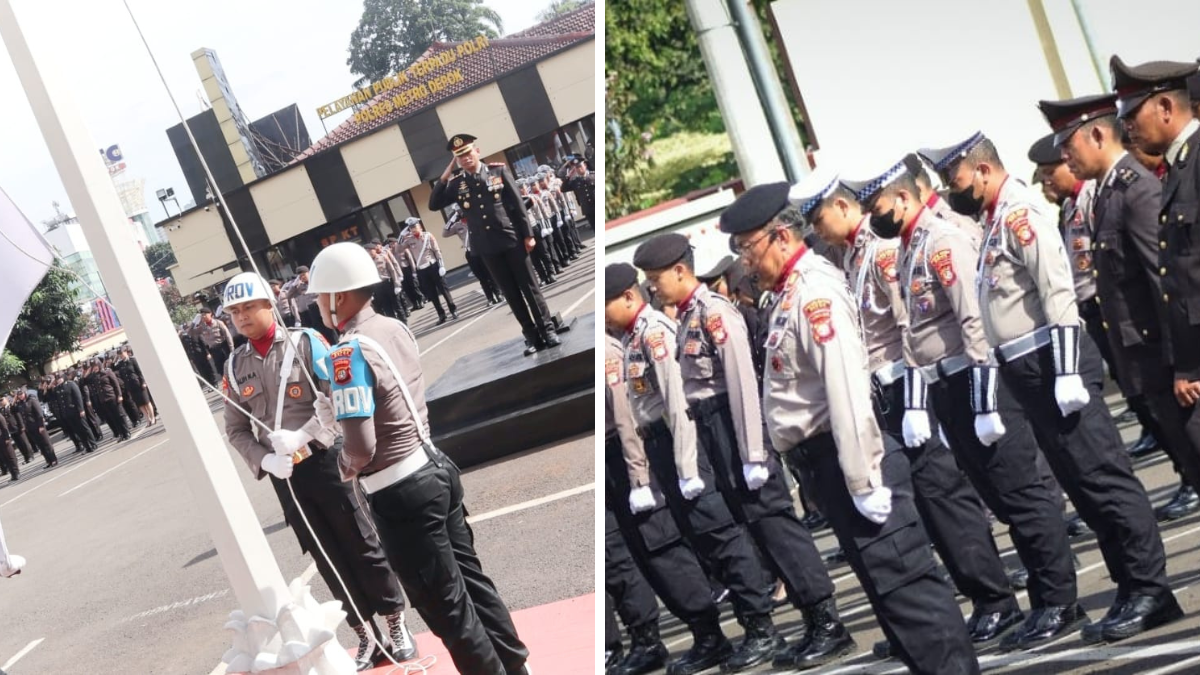 Suasana upacara Hari Pahlawan di Mapolres Metro Depok.