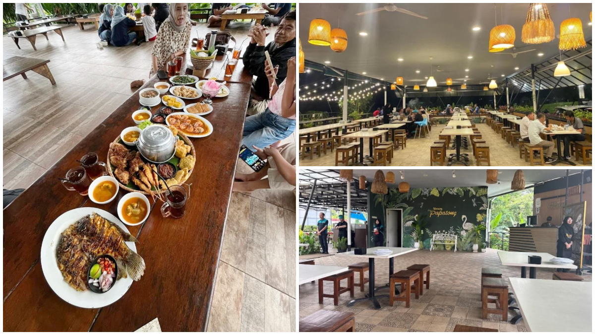Suasana Warung Papatong dan menu khas Sunda yang disajikan.