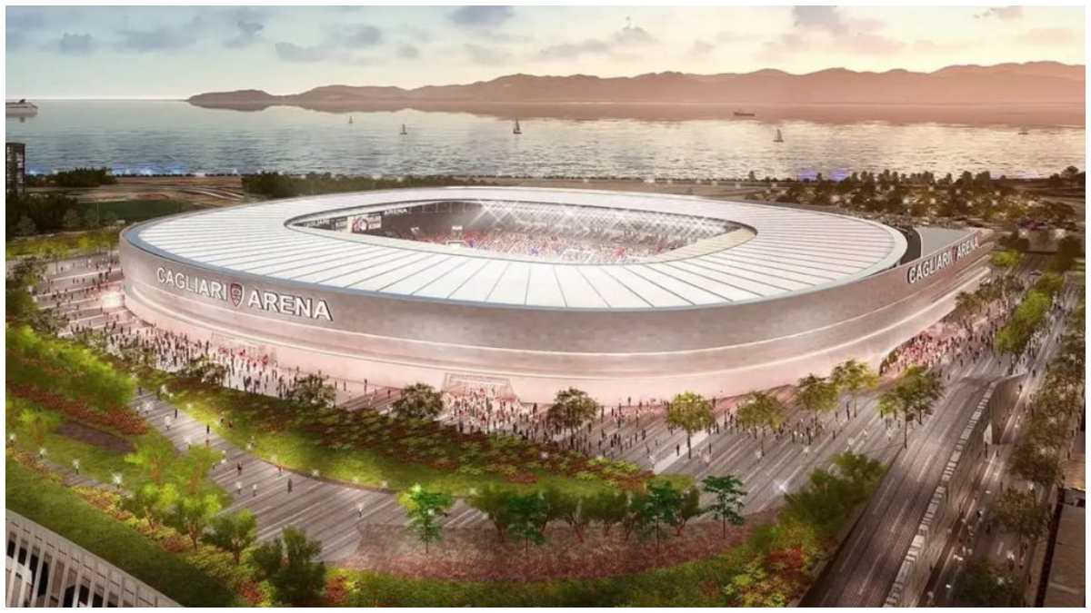 Ilustrasi dari projek Gigi Riva Stadium, stadion baru Cagliari yang akan dibangun di lokasi bekas Stadio Sant&rsquo;Elia.