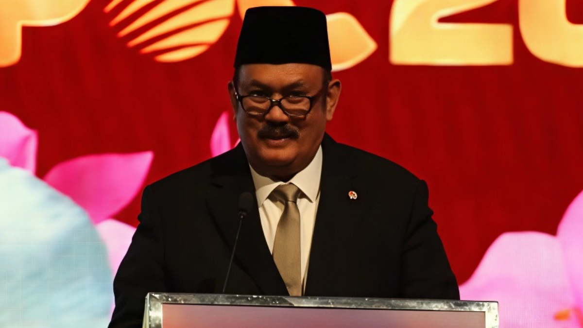 Kepala Bappenas, Rachmat Pambudy saat memaparkan materi dalam pembukaan The 21st IPOC and 2026 Price Outlook di Nusa Dua.