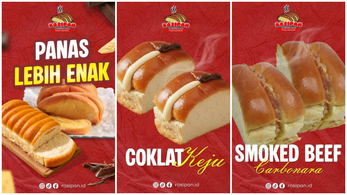 Beberapa varian rasa roti sisir panas dari Rosipan di Bogor.