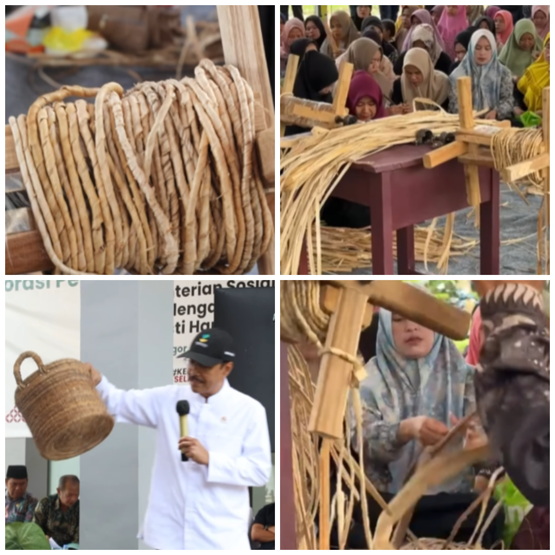 Pemberdayaan KPM di Kecamatan Tanjungsari, Kabupaten Bogor, mengolah pelepah pisang menjadi tali dan keranjang.