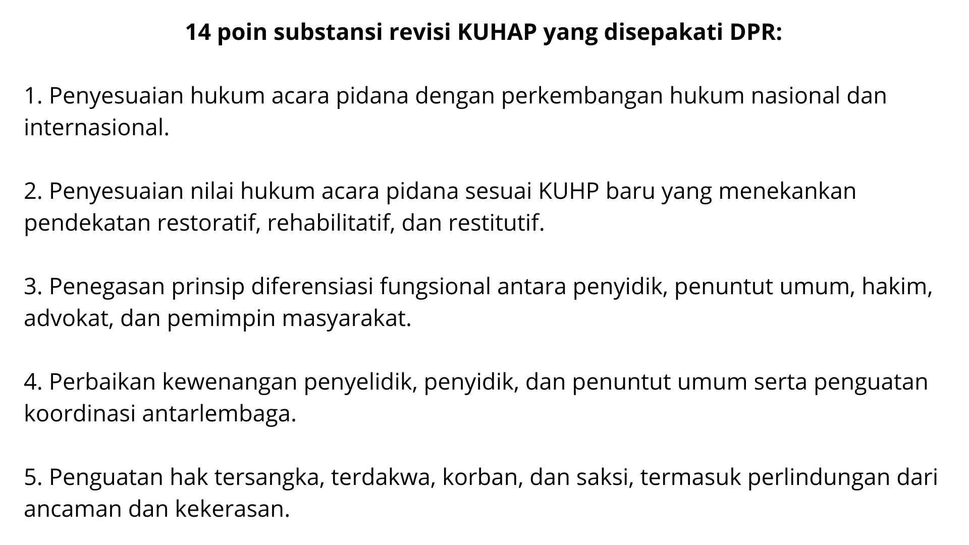14 poin substansi revisi KUHAP yang disepakati DPR.
