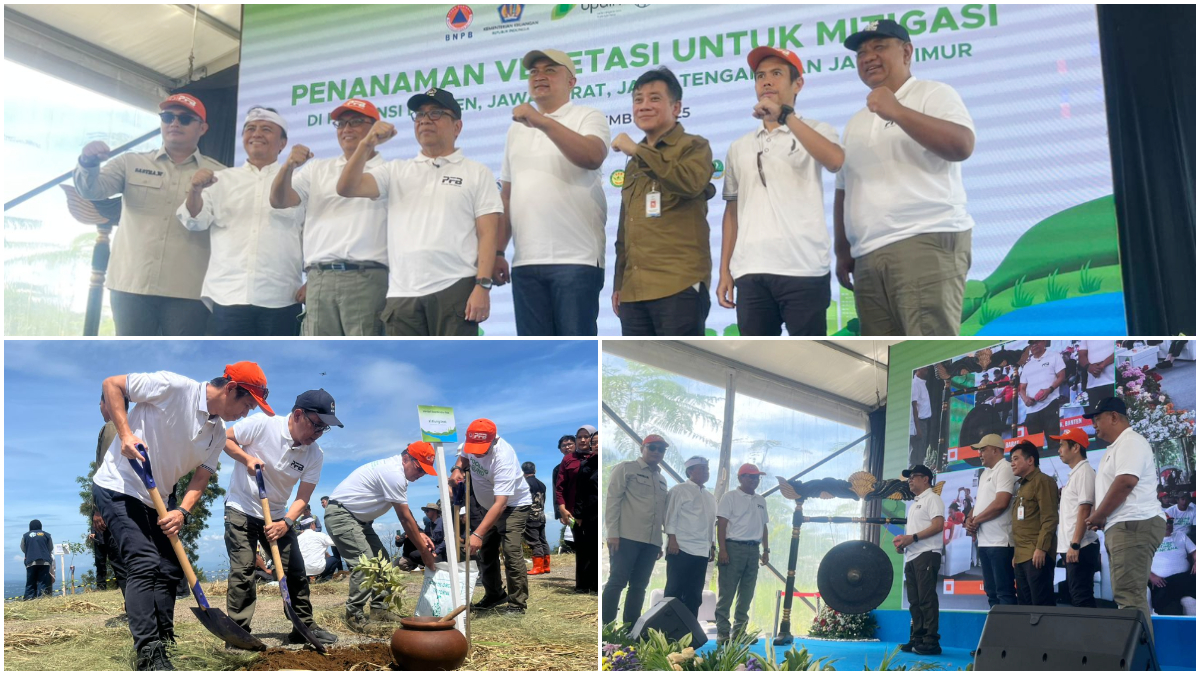 Menteri PMK Pratikno bersama BNPB, Pemkab Bogor, serta pihak swasta melakukan penanaman vegetasi serentak di Eiger Adventure Land, Megamendung, Kabupaten Bogor, Jumat, 21 November&nbsp;2025.