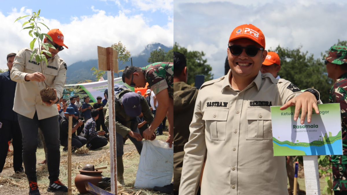 Ketua DPRD Kabupaten Bogor, Sastra Winara saat menghadiri kegiatan penanaman pohon serentak di Megamendung.