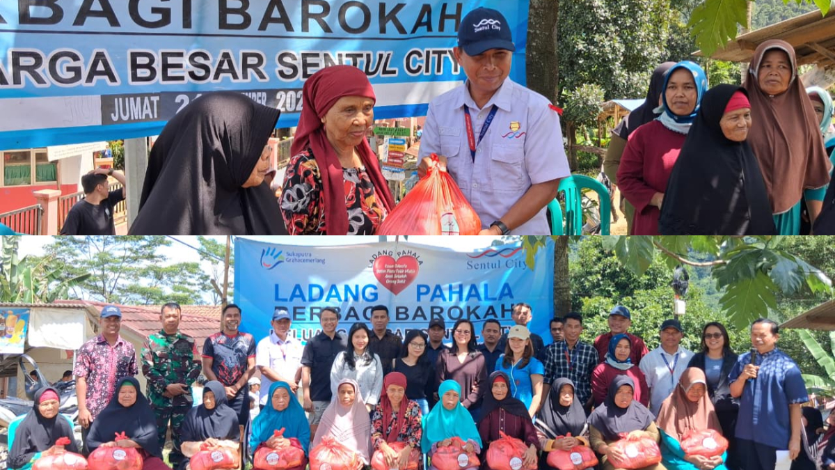 PT Sentul City Tbk menyerahkan paket sembako kepada warga Kampung Cibingbin, Desa Bojong Koneng, Kecamatan Babakan Madang, Kabupaten Bogor, Jumat, 21 November 2025.