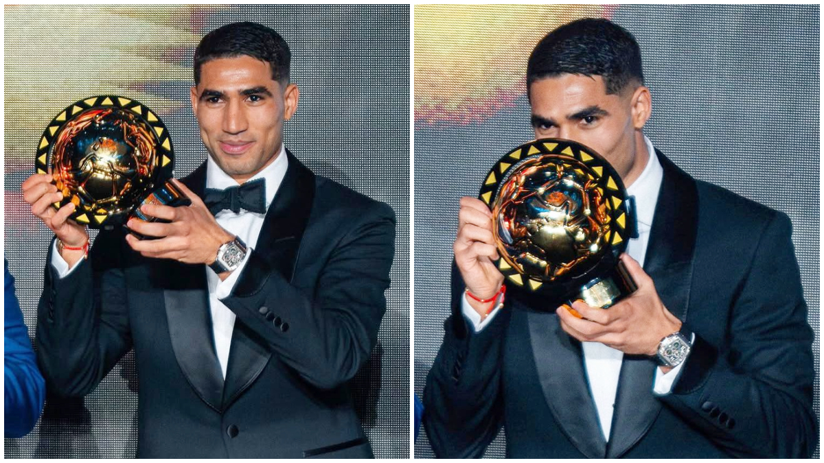 Achraf Hakimi bersama trofi Pemain Terbaik Afrika 2025 yang diberikan CAF dan FIFA.
