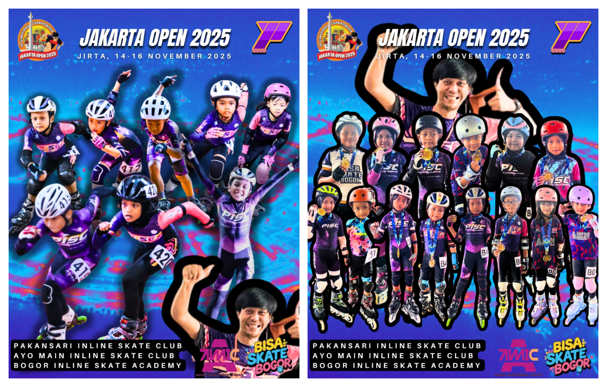 Atlet Pakansari Inline Skate Club (PISC) usai meraih medali pada Jakarta International Open 2025.