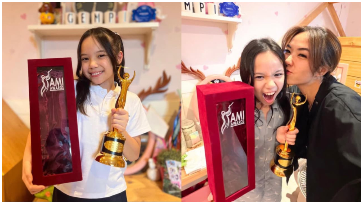 Gempi bersama piala penghargaan sebagai Artis Solo Anak-Anak Terbaik AMI Awards 2025.