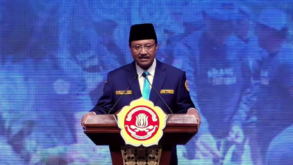 Mensos, Saifullah Yusuf atau Gus Ipul saat memberikan arahan di&nbsp;Rakornas Karang Taruna.