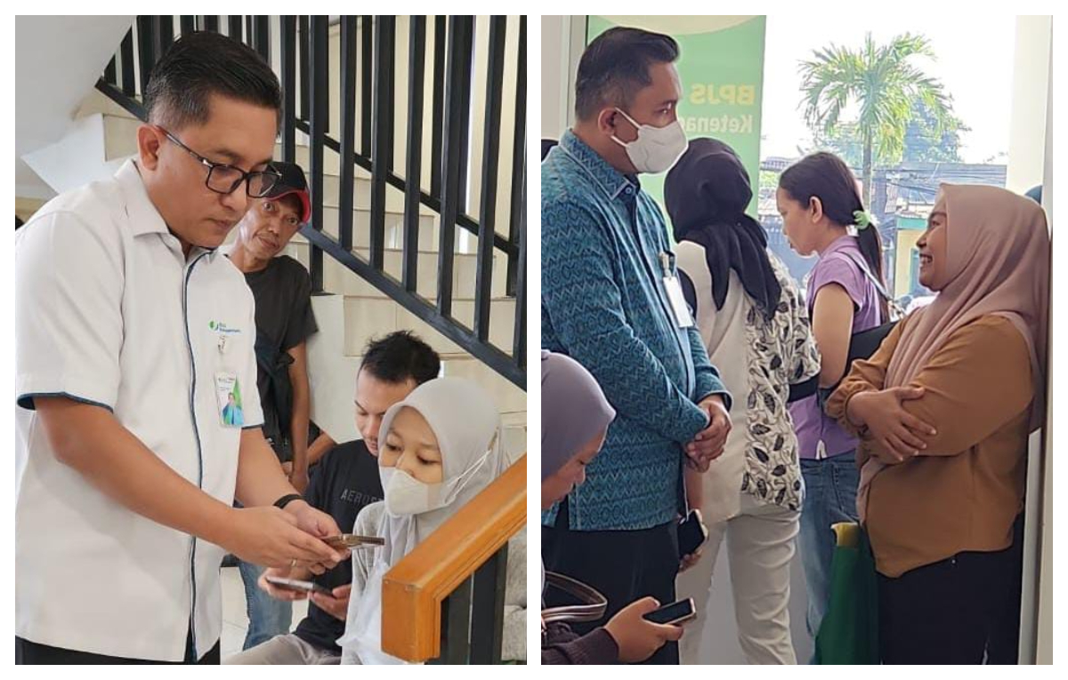 Kepala Kantor BPJS Ketenagakerjaan Cabang Bogor Cileungsi, Andi Widya Laksana saat melayani peserta di Kantor BPJS Ketenagakerjaan.