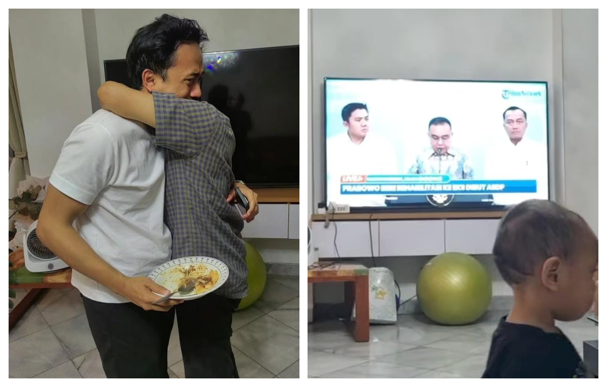 Tangis haru keluarga eks Dirut ASDP Ira Puspadewi, saat mendengar pengumuman rehabilitasi dari Presiden Prabowo Subianto.