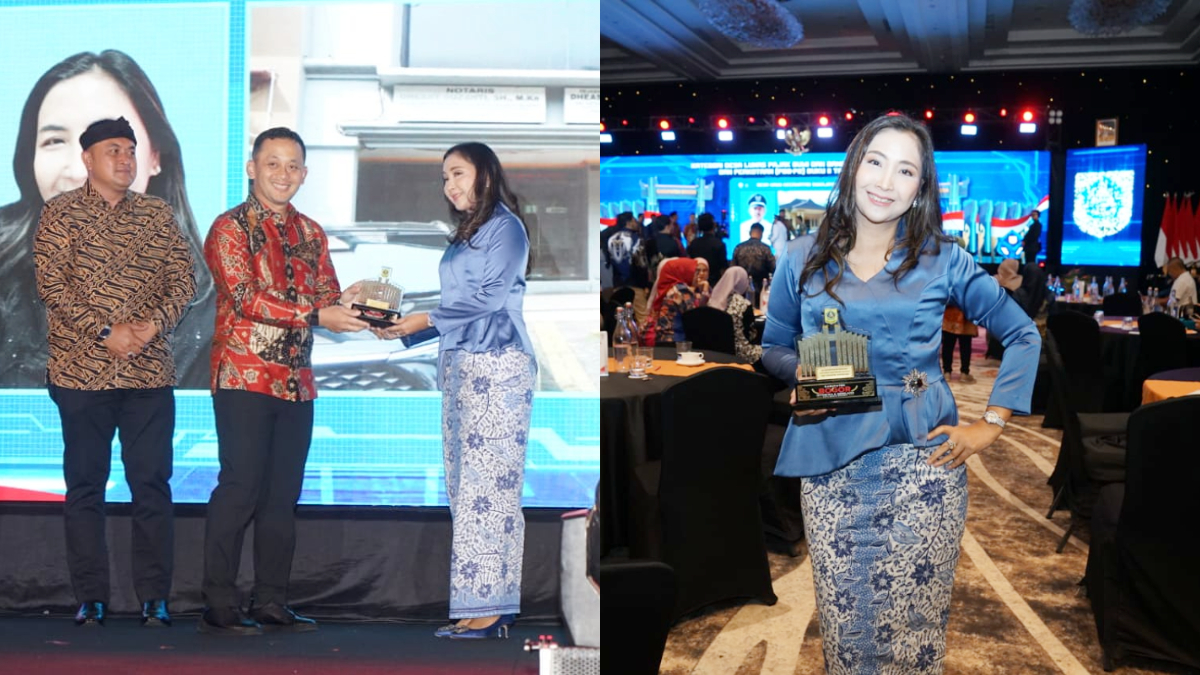 Dheasy Suzanty menerima penghargaan notaris pembayar pajak daerah Kabupaten Bogor.