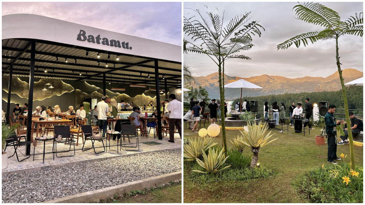 Suasana senja di Batamu Space Cafe Puncak Bogor.