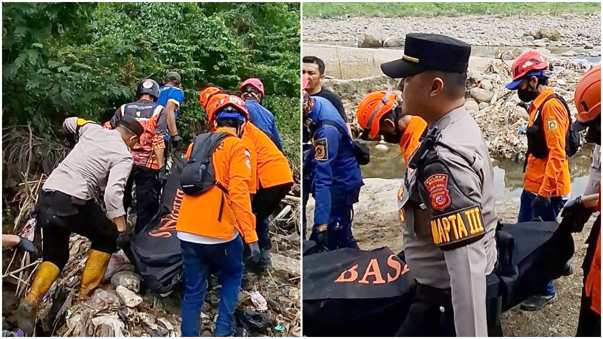 Tim gabungan mengevakuasi pria tanpa identitas yang ditemukan meninggal di Kali Cileungsi, Kabupaten Bogor.