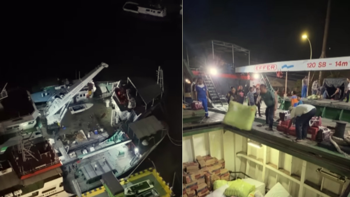 Kemensos menyalurkan bansos ke Langsa, Aceh yang terisolir dengan menggunakan kapal laut.