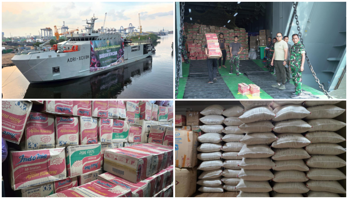 Ribuan koli bantuan TNI AD untuk masyarakat di Sumatera Barat, Sumatera Utara, dan Aceh yang dibawa oleh&nbsp;Kapal ADRI XCII-BM.&nbsp;