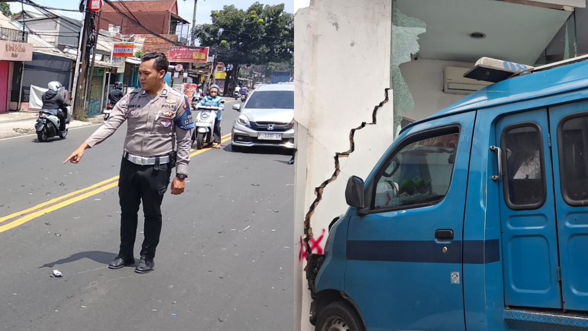 Polisi saat melakukan olah TKP di lokasi kecelakaan Kedung Halang, Kota Bogor.