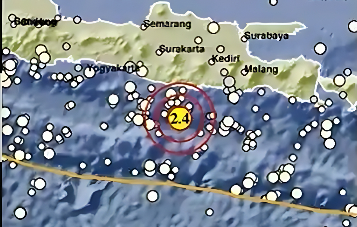 Gempa mengguncang kawasan Tenggara Pacitan, Jawa Timur.