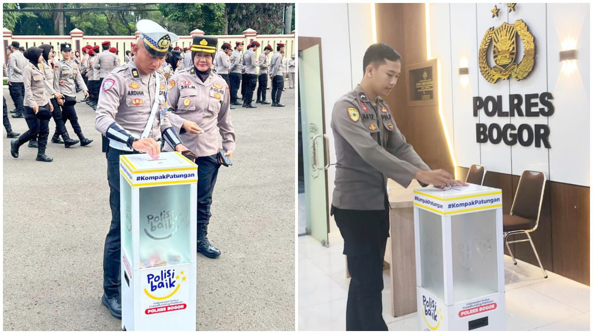 Personel Polres Bogor saat mendonasikan dana untuk korban bencana alam di Aceh dan Sumatera lewat program Polisi Baik.
