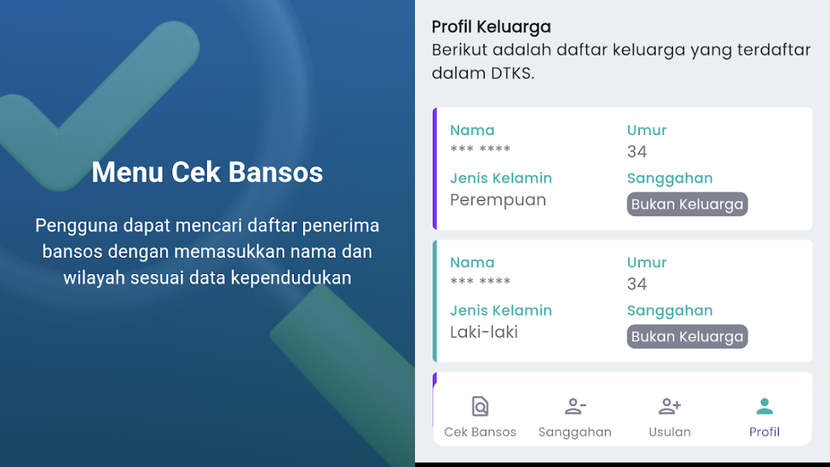 Tampilan aplikasi Cek Bansos