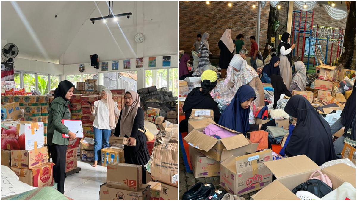 Relawan SalamAid tengah melakukan proses packing hasil donasi warga untuk korban bencana Sumatera.
