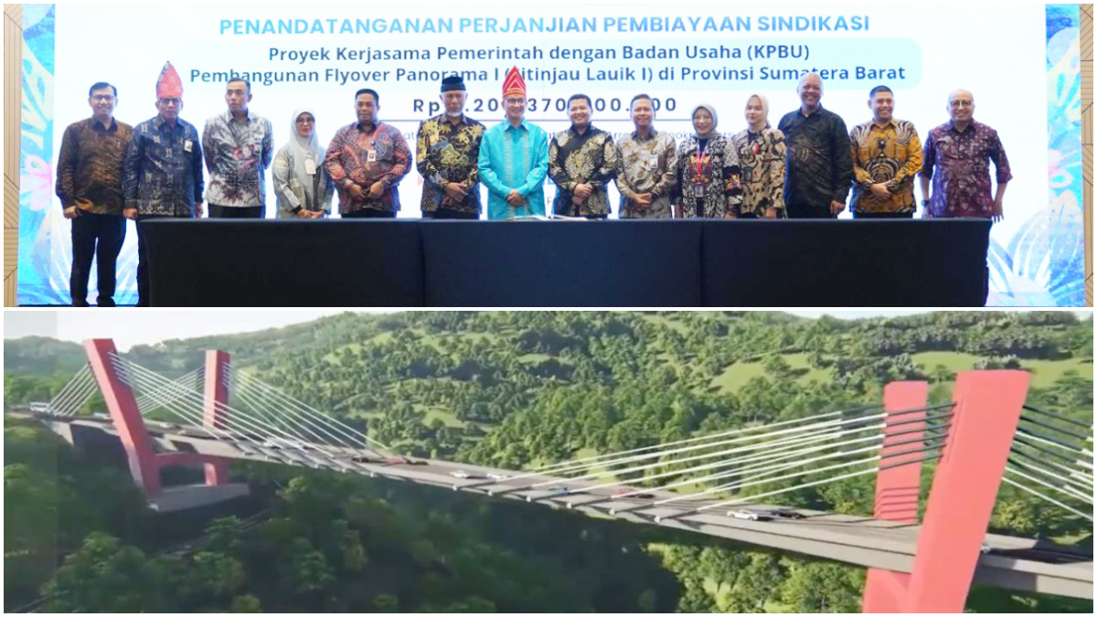 Penandatanganan perjanjian pembiayaan sindikasi proyek kerja sama pemeritah dengan badan usaha untuk pembangunan Sitinjau Lauik di Sumatera Barat.