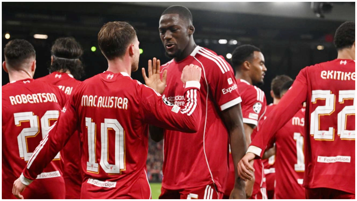 Selebrasi pemain Liverpool usai mencetak gol ke gawang lawan.