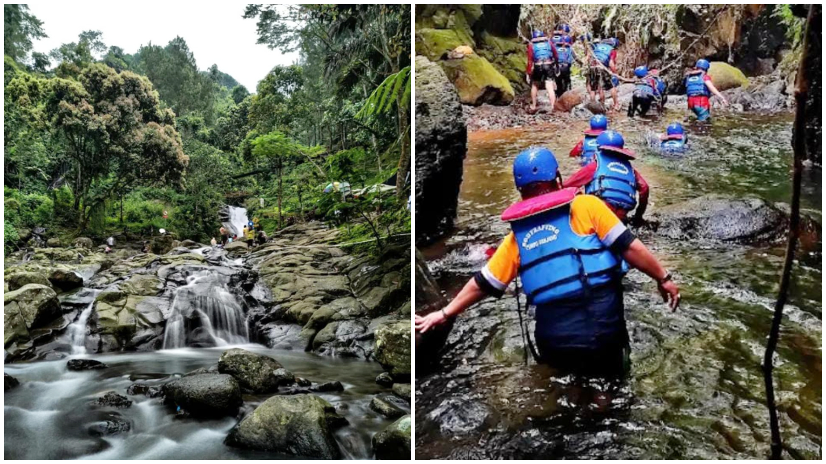 Suasana wisata Curug Panjang Megamendung.